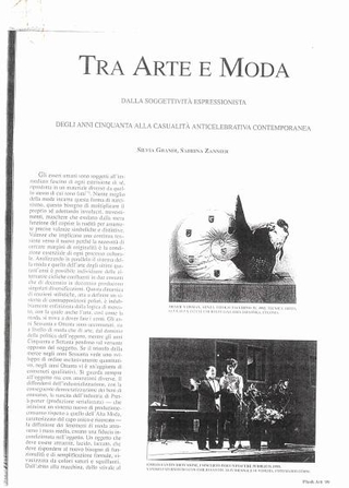 Articolo di Silvia Grande, Sabrina Zannier, "Tra Arte e Moda", Flash Art