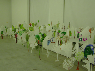 Collezione 2000 - 2010, Rebecca Agnes
Il giardino sospeso, 2003
circa 200 alberi di carta ritagliati colorati a pennarello installati con filo di nylon