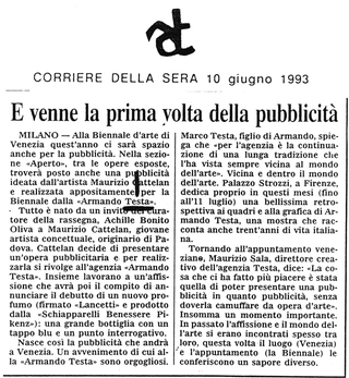 Maurizio Cattelan, Corriere della Sera, 1993