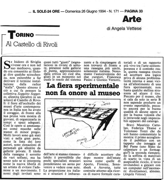Maurizio Cattelan, Rivoli, Sole 24ore, 1994