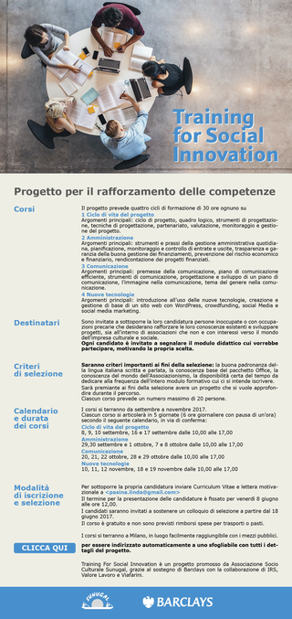 Intercultura - Capitolo 5 Attività attività attività, Bando di partecipazione per "Training for Social Innovation"