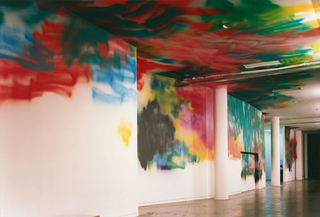 Katharina Grosse, If music no good I no dance, Untitled, 2002, acrylic on wall, 500 x 5000 cm, “Cidades/Cities”, 25. Bienal de Sao Paulo, Iconografias Metropolitanas,  Brasil 2002, photo: Nelson Kon