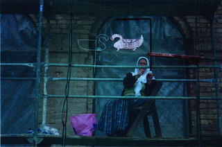 Maja Bajevic, Avanti Popolo, Maja Bajevic, Women at Work — Under Construction, 1999, five-day performance on the scaffolding of the National Gallery of Bosnia and Herzegovina / video (11’48”) / photographs.
Exhibition view: Under Construction, SCCA, Sarajevo, Bosnia and Herzegovina (Curator Dunja Blazevic), 1999.

Photo documentation: Haris Memija and Dejan Vekic