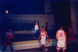 Maja Bajevic, Avanti Popolo, Maja Bajevic, En attendant, 2001, outdoor performance.
Exhibition view: Watou Poeziezomer 2001, Watou, Belgium, organized by S.M.A.K., Ghent, Belgium (Curator Ann Demeester), 2001.

Photo documentation: S.M.A.K. / Emanuel Licha