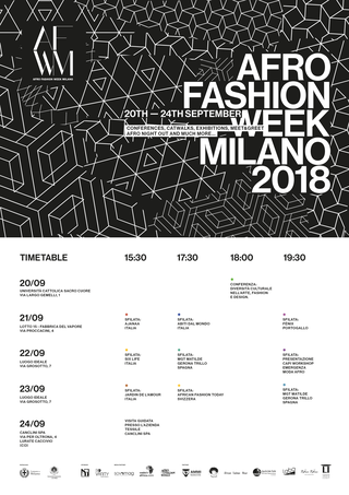 Settimana della Moda alla Fabbrica del Vapore, Calendario Afro Fashion Week 2018