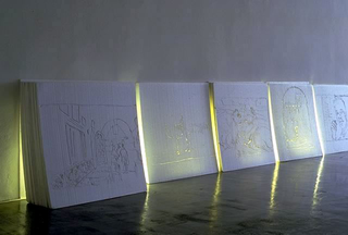 Stefano Arienti, Senza titolo, 1991
(Untitled)
Engraved polystyrene, neon lights
120 pannelli da 100 x 100 cm cad.