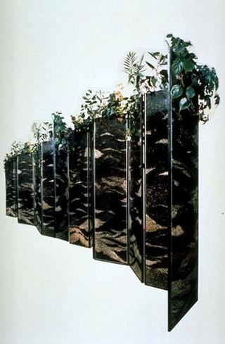 Maurizio Cattelan, Cerniere, 1989
(Hinges)
Glass, earth, plant
900 x 170 x 22 cm