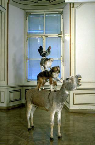 Maurizio Cattelan, Love saves life - L’amore salva la vita, 1995
Stuffed animals
- Quasi per gioco , Neue Galerie am Landesmuseum Joanneum, Graz 
