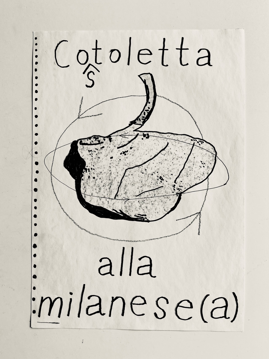 Collezione 2021 - 2030, Sasha Marshani, Costoletta alla milanese(a), 2022, tecnica mista su carta, cm.42x29,5