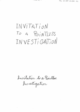 Jimmie Durham, Invitation to a Pointless Investigation, Fax di Jimmie Durham con Il progetto di workshop a Viafarini