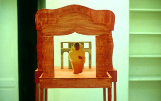 Liliana Moro, L'ambiente suonato, 1996
(The played environment)
Wooden theatre, paper figure, 4 loudspeakers, musical instruments recording for children
dimensioni variabili
Courtesy: Galleria Emi Fontana, Milano 