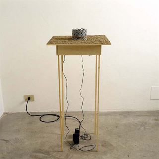 Liliana Moro, Spazio Aereo, 2003
Wooden stand, trench war model, sand, sound
100 x 50 x 50 cm
Galleria Emi Fontana, Milano
Courtesy: Galleria Emi Fontana, Milano 