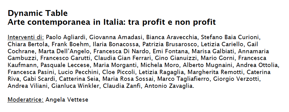 Dynamic Table - Arte contemporanea in Italia: tra profit e non profit