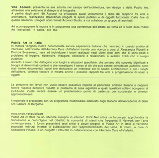 Vito Acconci. Arte, architettura e design verso lo spazio pubblico - Un confronto con la situazione della Public Art in Italia nel lavoro di 60 artisti italiani. Conferenza di Vito Acconci 14 aprile, L’invito