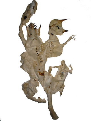 Arimortis, Alessandro Di Giampietro, Vuoti Ferite Cicatrici, 2012/2013 (portrait of Arimortis), tecnica mista su pelle animale, 180 x 75 x 20 cm 