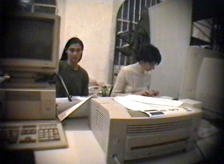 La storia dell'Archivio - 1, Alessandra Pioselli e Monica Thurner, due colonne portanti dell'Archivio, 1993. Foto di Mario Gorni.