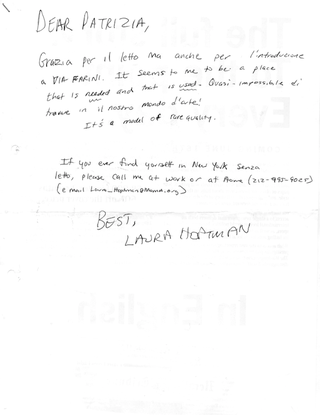 La Storia dell'Archivio - 2 - CD-ROM Archivio '97, Spedizioni CD-ROM all'estero nel 1998: lettera Laura Hoffman
