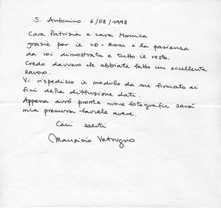La Storia dell'Archivio - 2 - CD-ROM Archivio '97, Spedizioni CD-ROM all'estero nel 1998: lettera Maurizio Vetrugno