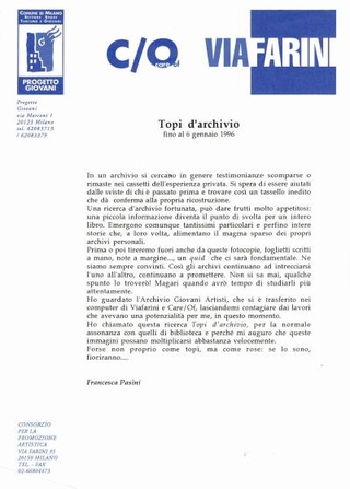Comunicato Topi d'Archivio, a cura di Francesca Pasini