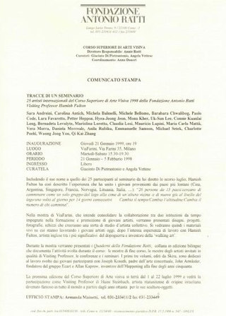 La Ratti fa un proprio comunicato senza logo Viafarini (1999)