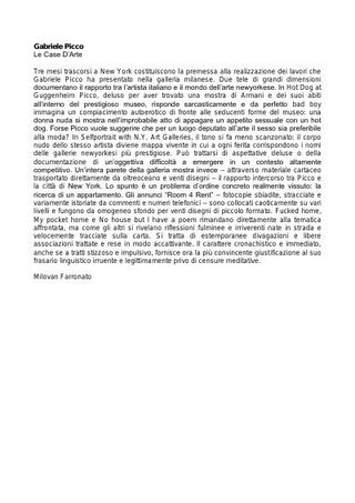 Il testo di Milovan Farronato: Gabriele Picco, Le Case d'Arte