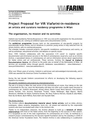 Project Proposal for VIR Viafarini-in-residence (2008)