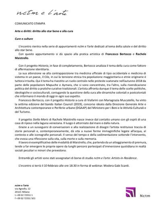 Comunicato stampa della conversazione online tra Gabi Scardi e Francesco Bertocco su Historia per nctm e l'arte