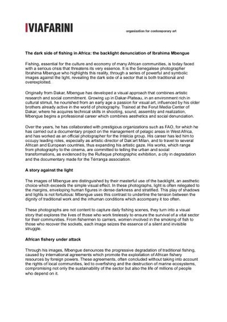 Testo di Ibrahima Mbengue "The Dark Side of Fishing"