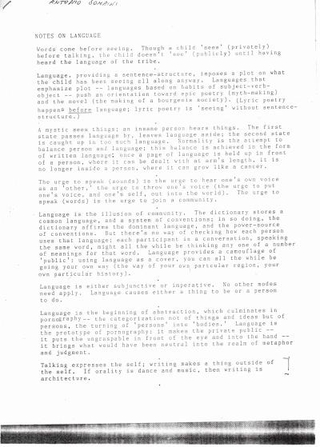 Vito Acconci, Notes on Language, December 1986