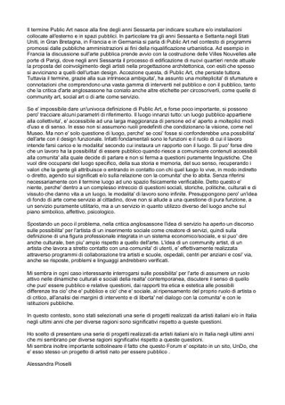 Testo critico di Alessandra Pioselli pubblicato su Portale Public Art Italia - http://www.undo.net/Publicart/