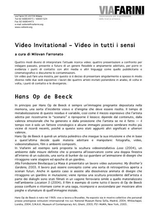 Comunicato Video Invitational - Hans Op de Beeck