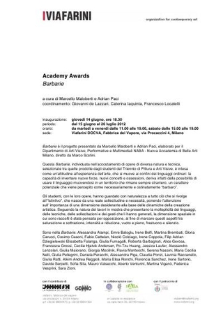 Academy Awards "Barbarie", 2012, comunicato stampa, mappa dell'allestimento e didascalie opere