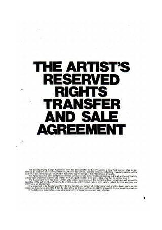 The Artist's Reserved Rights Transfer and Sale Agreement, New York City, 1972