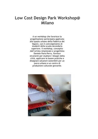 Low Cost Design Park Workshop @ Milano, brochure di documentazione
