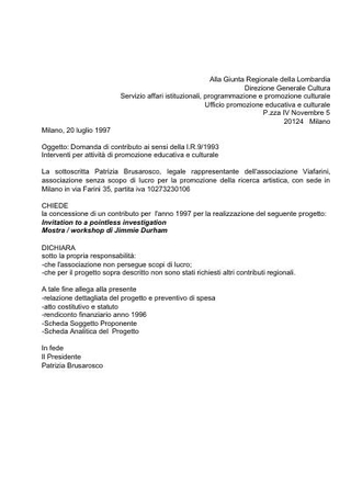 Domanda di contributo per finanziamento Regione Lombardia, 1997